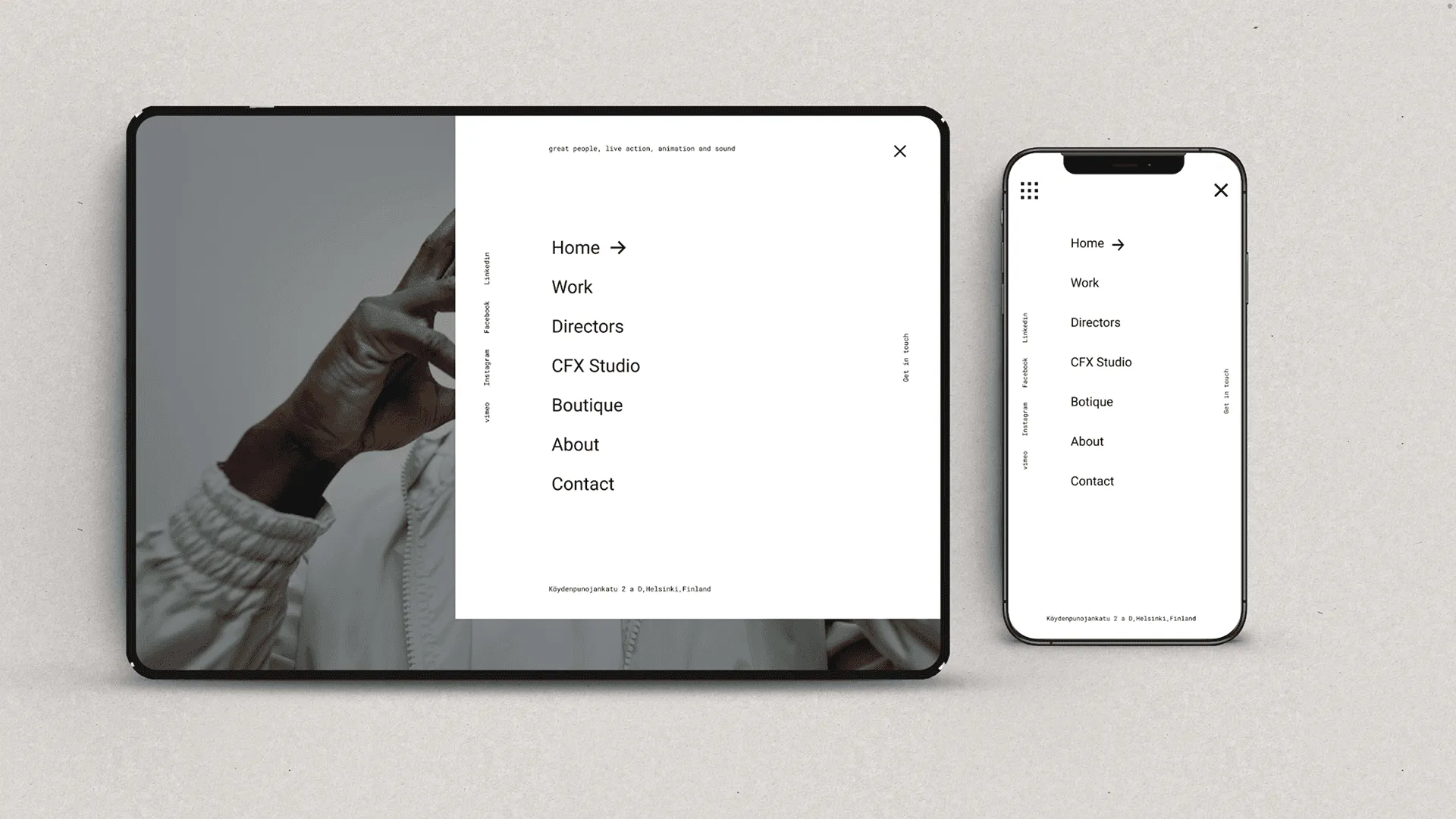 The menu of the Cocoa website on tablet and phone