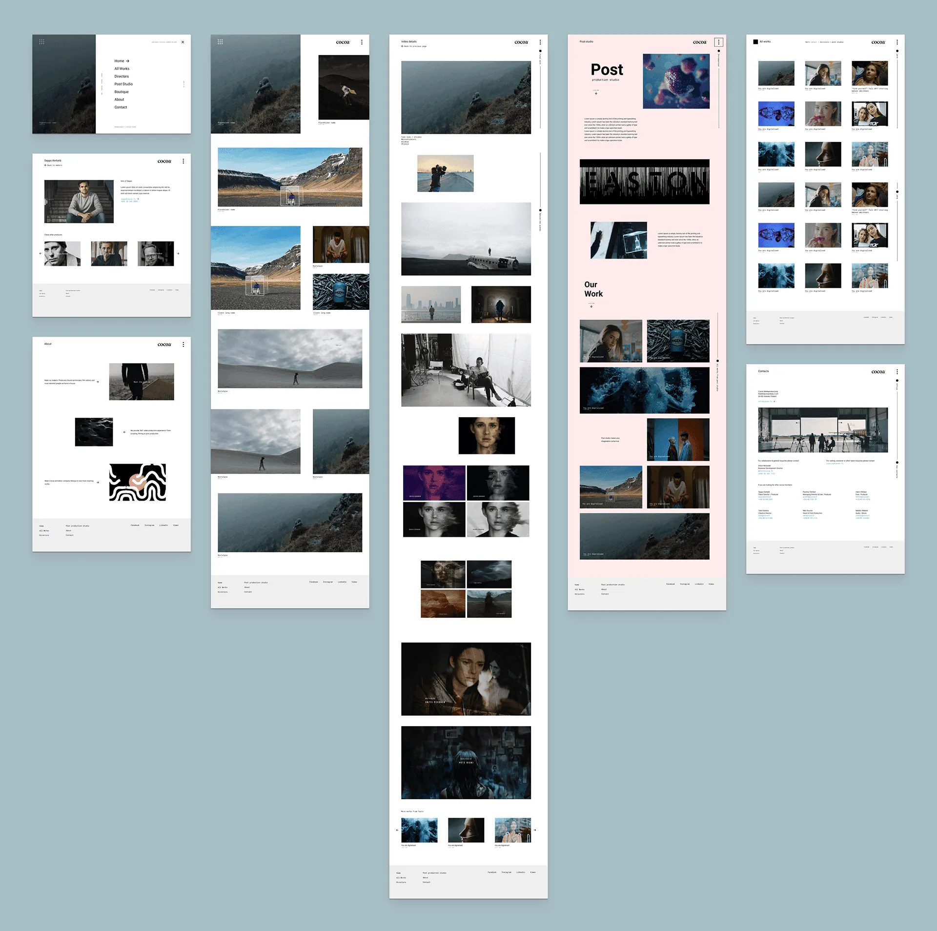Overview of the final visual designs for all pages